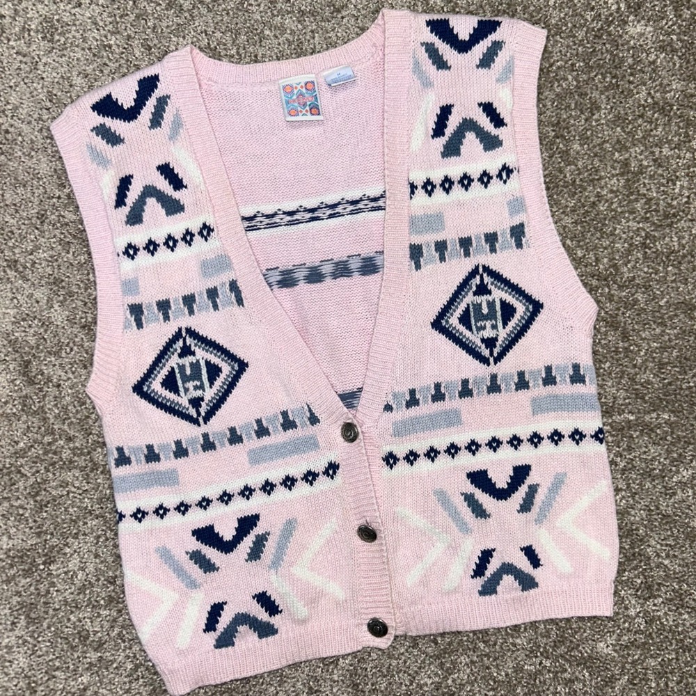 Vintage Nuovo Sweater Vest Women Size Medium Aztec‎ Southwestern Pink Western